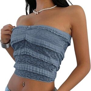 Lace Tube Top / Strapless Tiered Rufflef Bandeau